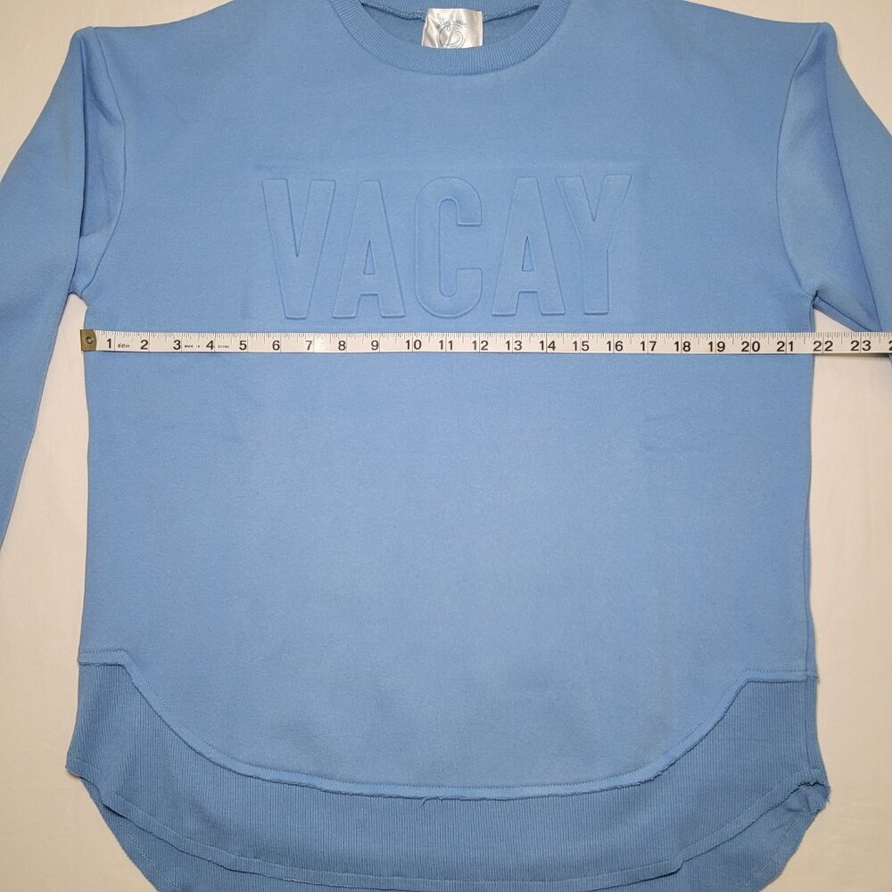 Embossed Crewneck Sweatshirt Womens Blue Salty Wave Small Beachy Streetwear NWOT - Picture 7 of 10